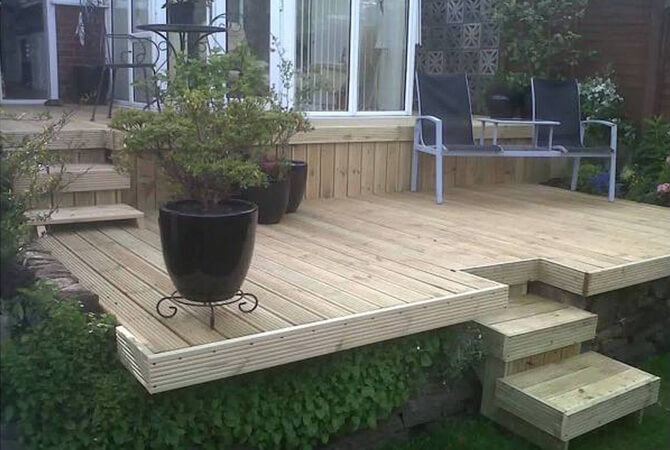 2 tiered, timber decking area with steps