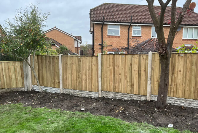 Pressure treated turret fence panels, concrete posts & bases