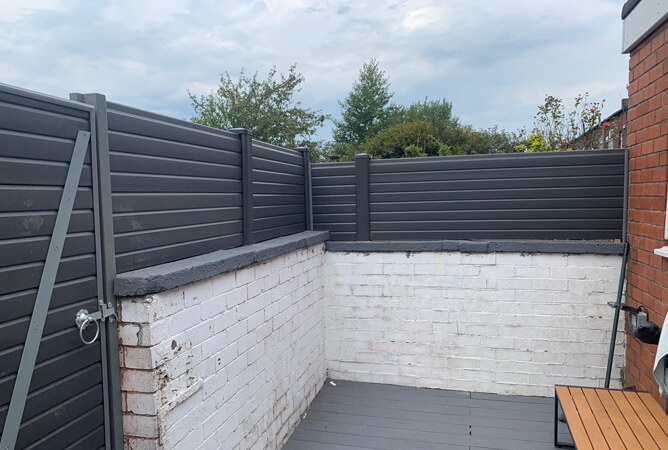 Carbon grey UPVC composite fence panels and posts