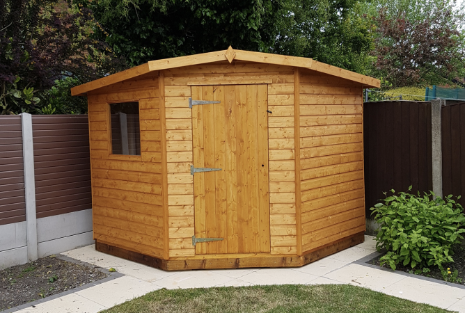 8ft x 8ft Rutland, 5 sided corner garden building