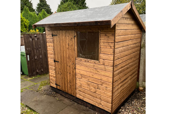 Pytchley offset apex roof timber shed in dark brown